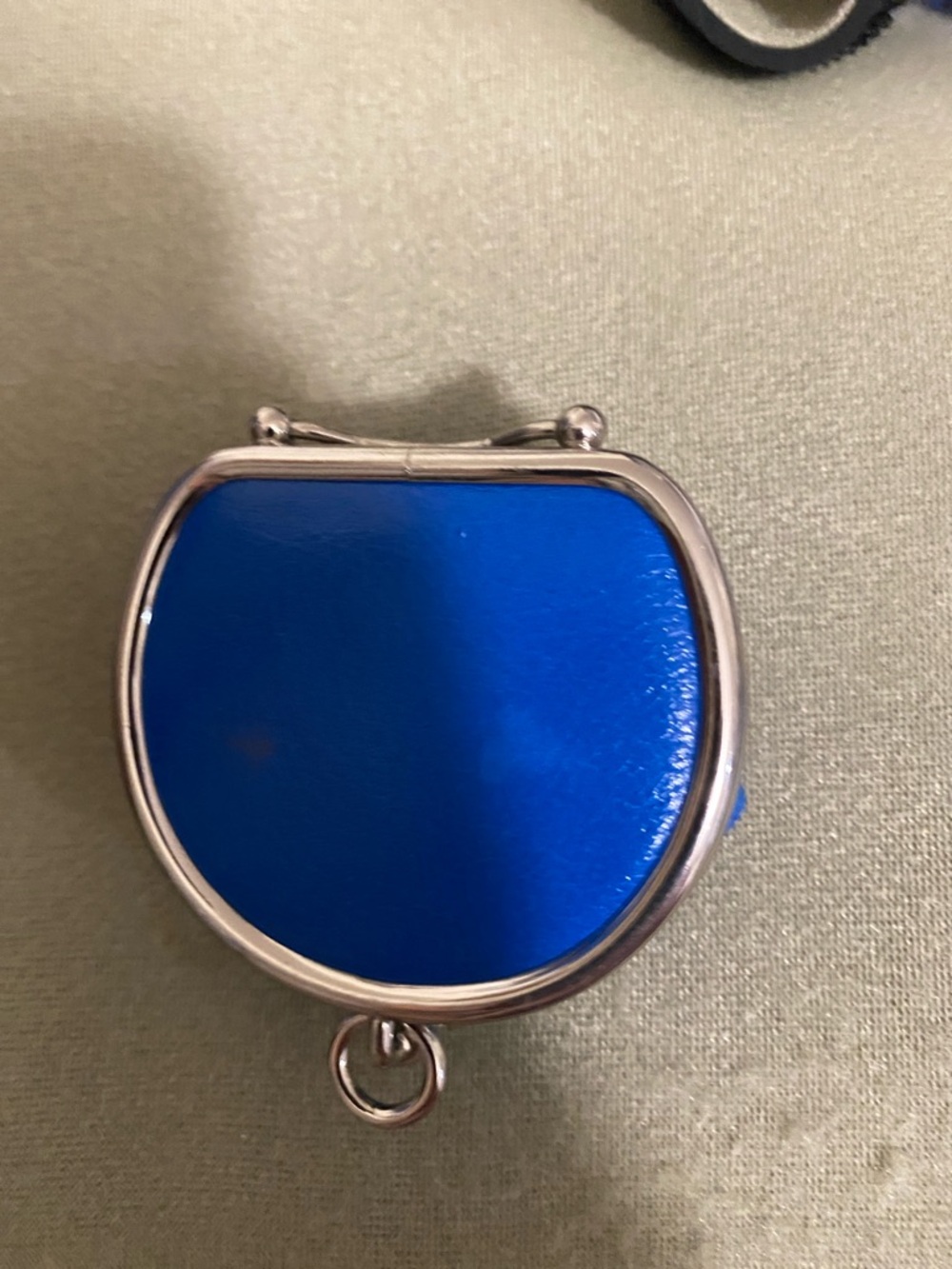 Danier Small Blue Coin Purse with Silver Frame